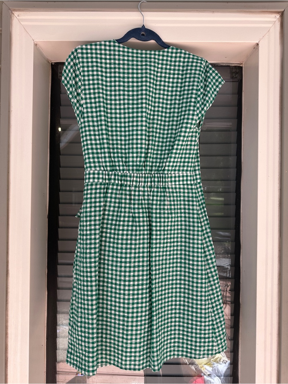Banana Republic Linen Blend Green Gingham Wrap Midi Dress 8 - Picture 12 of 15